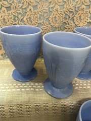 5 Depression Delphite Blue Cherry Blossom Jeannette 9 Oz Footed Tumbler Exc Cond