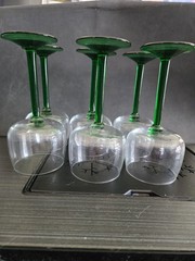 6 Vintage Luminarc Green Stem Wine Glass Made In France 7 inches 6 oz Vintage