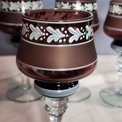 RARE Stryi Glass Factory USSR Amethyst Hand Painted Wine Glasses Set 5 1970