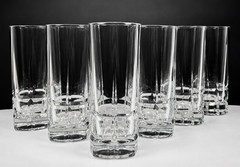 Vintage Set of 6 Libbey Squire Highball Tumbler Glasses Heavy Square Base 16 oz