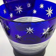 AJKA DESIGN GUILD 4” 12 oz Cobalt Cut to Clear Stars Tumbler Hungary set of 3