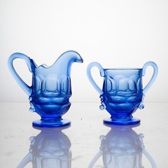 2 LRG Sugar Bowl NO LID, Creamer Fostoria HFM Argus Cobalt Blue Glass