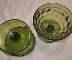 Vintage Avocado Green Cubist Sherbet Bowls and Iced Tea Glass