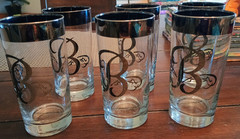 VTG 6 Dorothy Thorpe Silver Rim Highball Drinking Glasses Monogram «B» 50s MCM