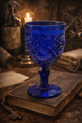 Madonna Inn Cobalt Blue Goblet Glass Vintage Souvenir Margarita Cocktail Cup