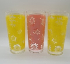 SET OF 3 VINTAGE FEDERAL PINK YELLOW ATOMIC STARBURST GLASSES TUMBLERS MCM