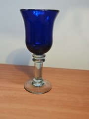 Cobalt Blue Glass With Clear Smooth Stem 8 Inch Wine Goblet #1
