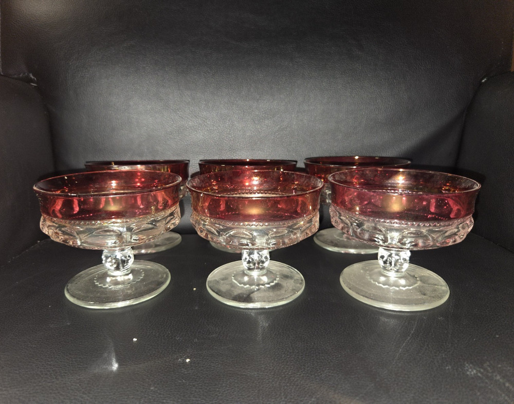 Vintage Indiana Glass «King’s Crown» Ruby Flashed Dessert Cups – Set of 6