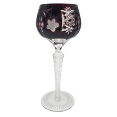 VTG Ajka Marsala Deep Ruby Cut to Clear Crystal Hock Wine Goblet 8.375″ Set of 3