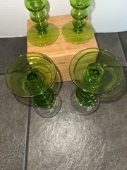 Antique German Theresienthal Barvaria Green Ribbed Baluster Stem Wine Glasses 4