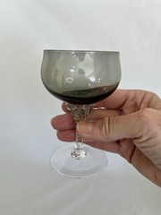 Vintage Sasaki Cocktail Glasses Smoky Gray with Twist Stem Set of Eight