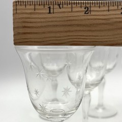 8 Vintage 1950s MCM Atomic Starburst Cordial Sherry Etched Clear Glass