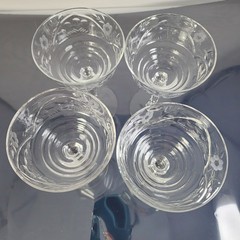 Vintage Libbey Rock Sharpe Floral Etched Champagne/Sherbert Glass Set 4 Stemware