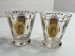 Mid-Century Cocktail Cordial Shot Glasses Set of 2 – Gold Royal Lady Portrait