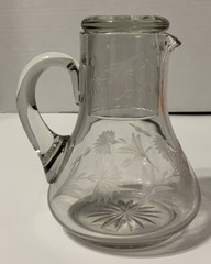 Vintage Clear Etched Glass Bedside Tumble Up Pitcher Drinking Glass Set
