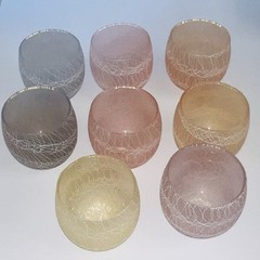 VTG MCM Roly Poly Spaghetti String Glasses~Set of 8~Multi Colors~3.25” Color