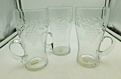 3 Vintage Crystal Juice Glasses – Etched Grape Design – 5″ Tall with Low Handles