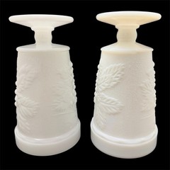 Set Of Two Anchor Hocking White Milk Glass Grape Pattern Footed Tumblers 5 3/4”