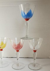 Vtg MCM Liqueur Cordial Glasses Floral Handpainted Tulips Glassware Lot READ