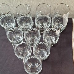 Set of 10, Mikasa Cheers Tumbler Silver Rim Polka Dot Pattern. Decorated Glossy