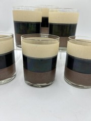 Set of 6 VTG Morgan Glassware Double Old Fashion Glasses Black Brown Stripes