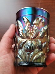 Nice Purple Dugan Carnival Glass Heavy Iris Pattern Tumbler