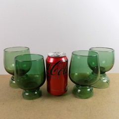 Lot of 4 Empoli Green Italian Art Glass Footed Tumblers Goblets Italy VGC MCM