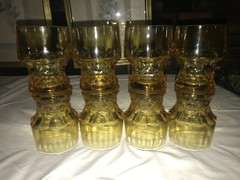 Set of 8 GEORGIAN HONEYCOMB Yellow GOLD Amber 8oz ROCKS GLASS Tumbler GOBLET 4″T