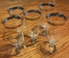 Libbey Parfait Glasses 8000-3 Set 5 Platinum Band Vintage Retro Blown Glass MCM