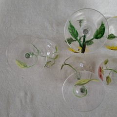 Set Of 7 Handpainted Garden Rose & Sunflower Wine Glasses 8.5″ Tall Vines