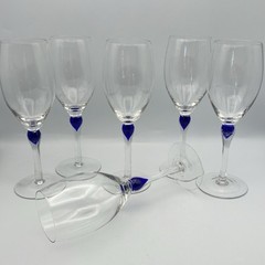 6 Pc Zrike Vintage Cobalt Blue Teardrop Wine Glasses 8” Handblown