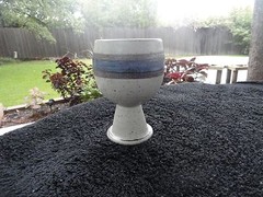 Otagiri Horizon Brown and Blue Stripes / Bands Gray Footed Pottery Goblet