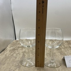 Stemmed Wine Glasses, Clear Glass, 5.5” Tall-Set Of 2