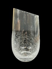 Pier 1 Angled Slant Rim Crackle Blown Glass Set 3 Tumbler Stemless Wine HighBall