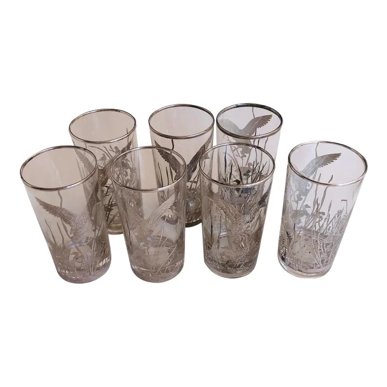 MCM Rockwell Sterling Silver Overlay Set of 7 Glasses 4.75″H X 2.5″D