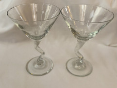Libbey Bent Twisted Z Stem Clear Martini Glasses