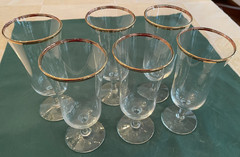 Set of 6 Vintage Gold Encrusted 6 5/8″ Footed Water & Iced Tea Goblets