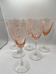 Vintage Fostoria Versailles Set Of 6 Pink (Rose) Etched Water Goblet 8 1/4″H