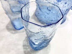 8 10 oz TUMBLER and 64 oz PITCHER Morgantown Gloria Blue Crinkle Glassware