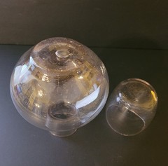 Vintage Blown Pink Glass Tumble Up Bedside Carafe Water Pitcher Set Bubbles