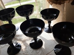 Vintage French Black Opaline 8-Champagne Glasses EXQUISITE & VERY SUPERB! RARE!!
