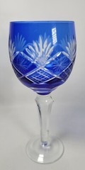 Cobalt Blue Cut To Clear 5.5″ Tall Glass Goblet Diamond And Fan Star Cut