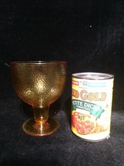 Amber Dimpled Textured Glass Footed Water Goblet Tumbler Retro 5″H 16oz Set of 2