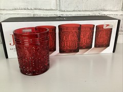 SET OF 4 GODINGER SHANNON DUBLIN CRYSTAL RED OLD FASHIONED 11 OZ 4″ NEW