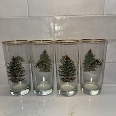 Vintage Spode Christmas Tree Set of 4 Highball Glasses Holiday Tableware