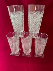Vintage Westmoreland English Hobnail Clear Iced Tea Square Base Glasses Set of 5