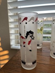 MCM Libbey Merry-Go-Round Glasses Tom Collins 7″ Frosted Carousel