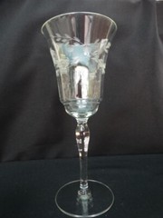 Unknown Maker Gray Cut Flower Leaves Dots 9oz Water Goblet UNK9846 Very Good Con