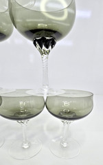 Set of 6 VTG Sasaki Coronation Smoke Gray Champagne Coupes Twisted Stem Glasses