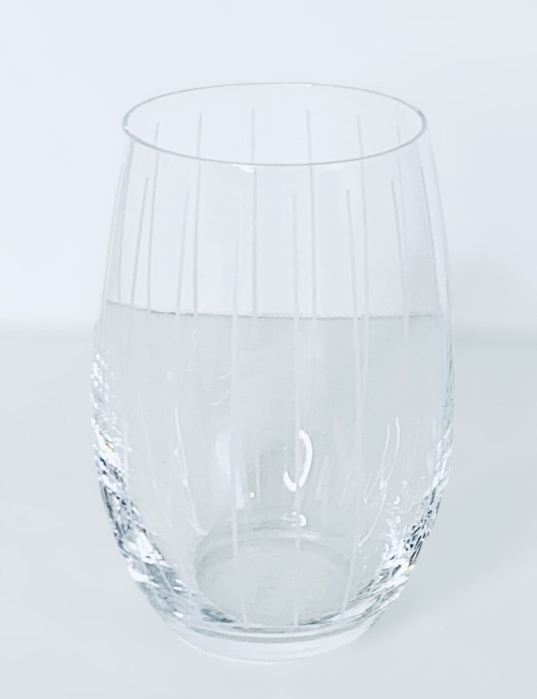 Mikasa Slovakia CHEERS Etched White Vertical Lines 17 OZ Stemless Wine Glass NEW